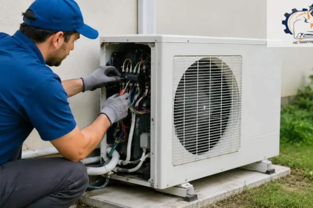 HVAC service technician working on air conditioning equipment in Brandon FL